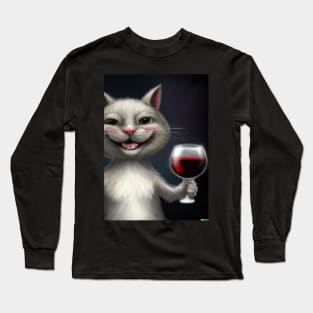 Cat with Wine Long Sleeve T-Shirt